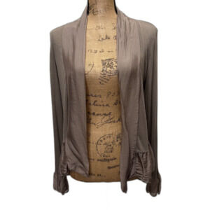 Piazza Del Tempio Italy Silk Trim Open Front Cardigan Taupe Brown Ruffle Medium